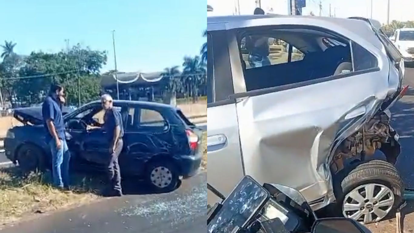 Acidente com cinco veículos deixa trânsito lento na Avenida Paulo Roberto Cunha Santos, em Uberlândia