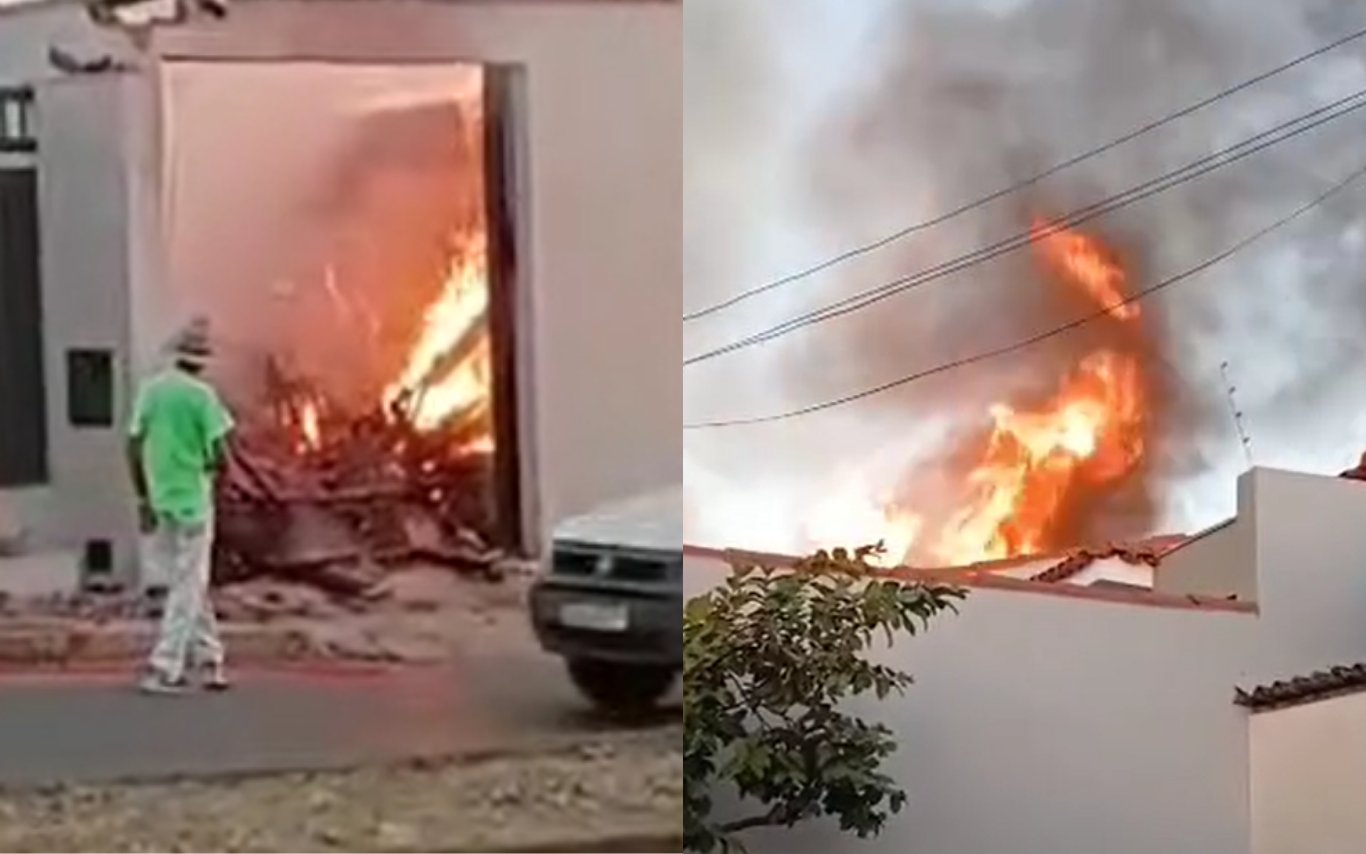 Incêndio atinge garagem de residência no bairro Amazonas, em Carmo do Paranaíba