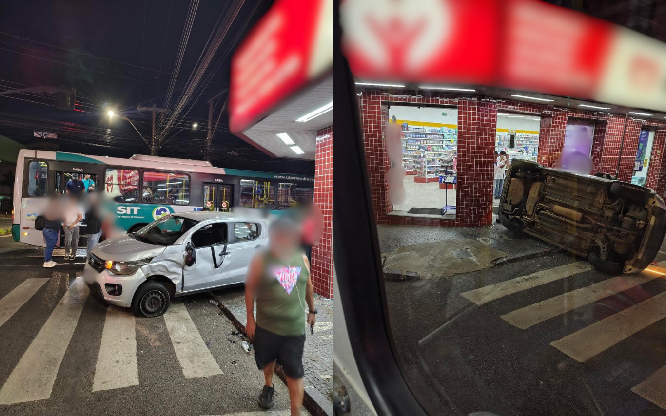 Acidente entre carro e ônibus assusta motoristas no Centro de Uberlândia