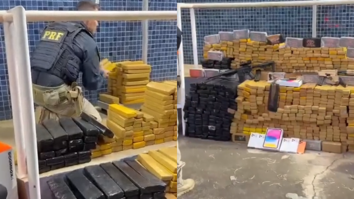 PRF apreende mais de 540 kg de drogas, fuzil e veículos roubados dentro de caminhão na BR-381 em Minas Gerais