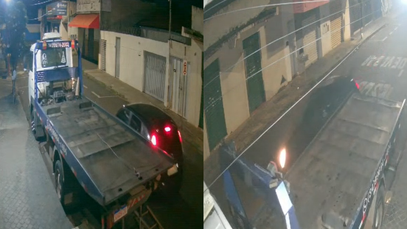 Carro atinge traseira de caminhão-guincho estacionado no Bairro Planalto e motorista foge