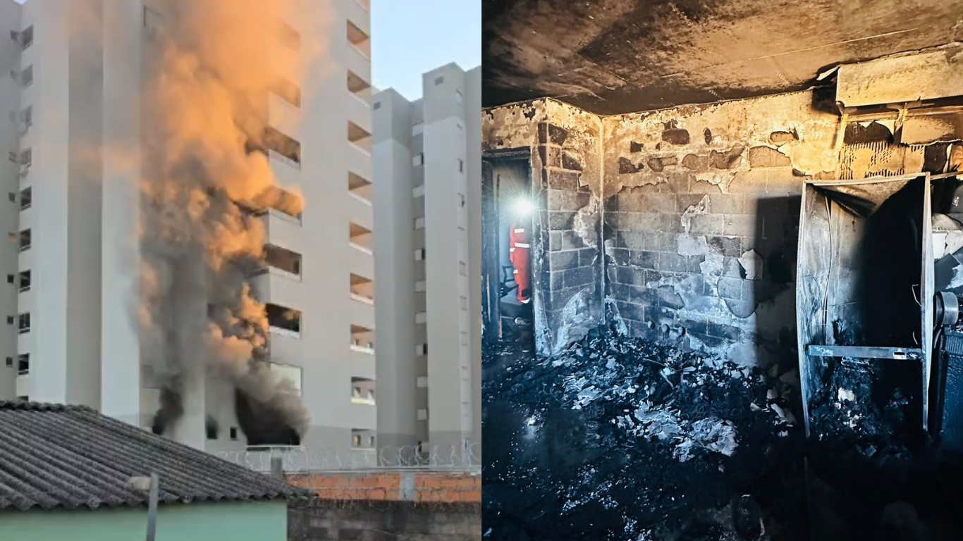 ncêndio destrói apartamento no Chácaras Tubalina e morador é preso pela PM após fuga