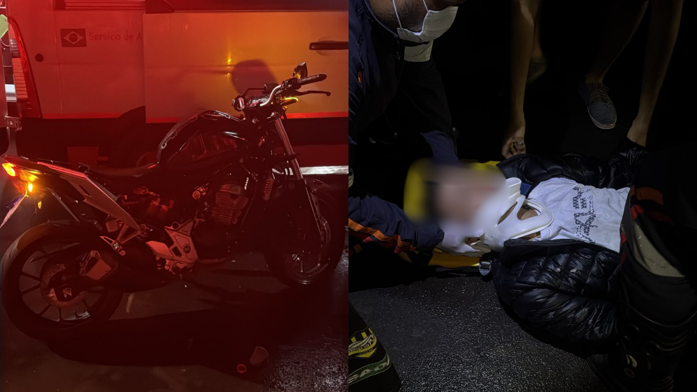Motociclista fica inconsciente após colidir contra caçamba de entulho em Ituiutaba