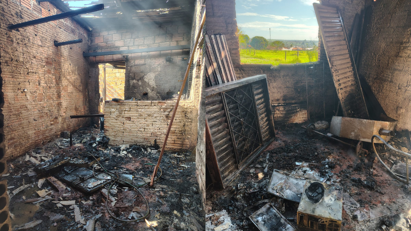 Incêndio atinge residência após morador tentar queimar madeiras e destruir sofá no bairro Taiaman em Uberlândia
