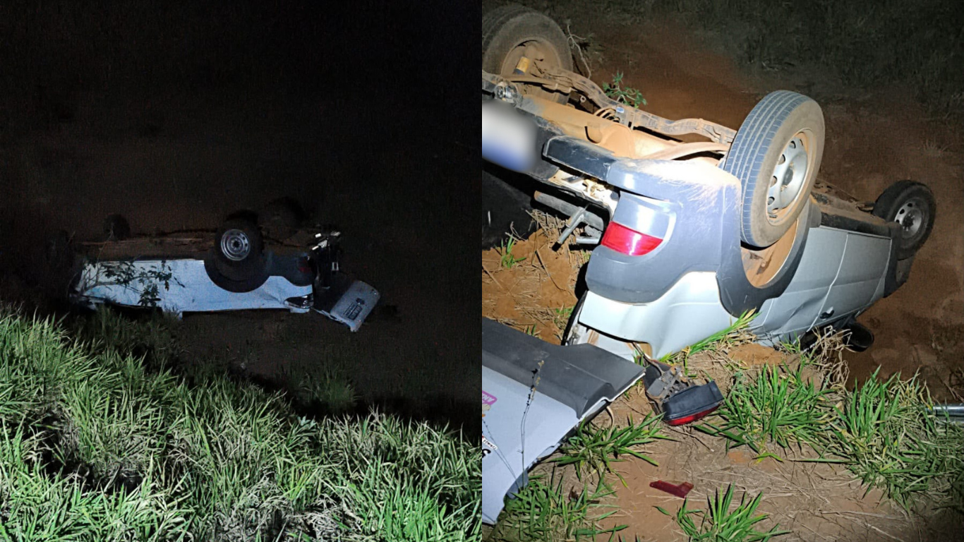 Caminhonete capota em rotatória da LMG-503 após motorista desviar de carreta em Uberlândia