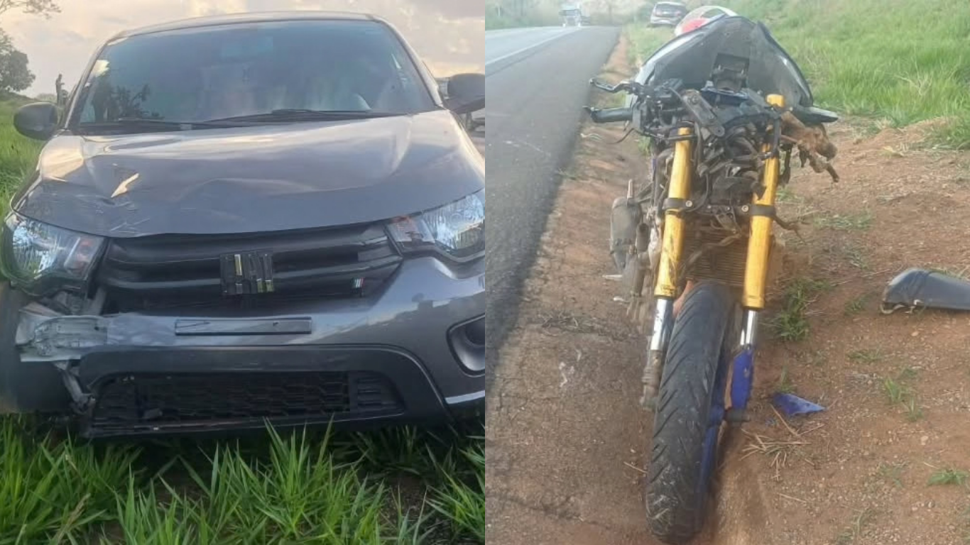 Colisão entre carro e moto deixa motociclista ferido na BR-354 em Rio Paranaíba