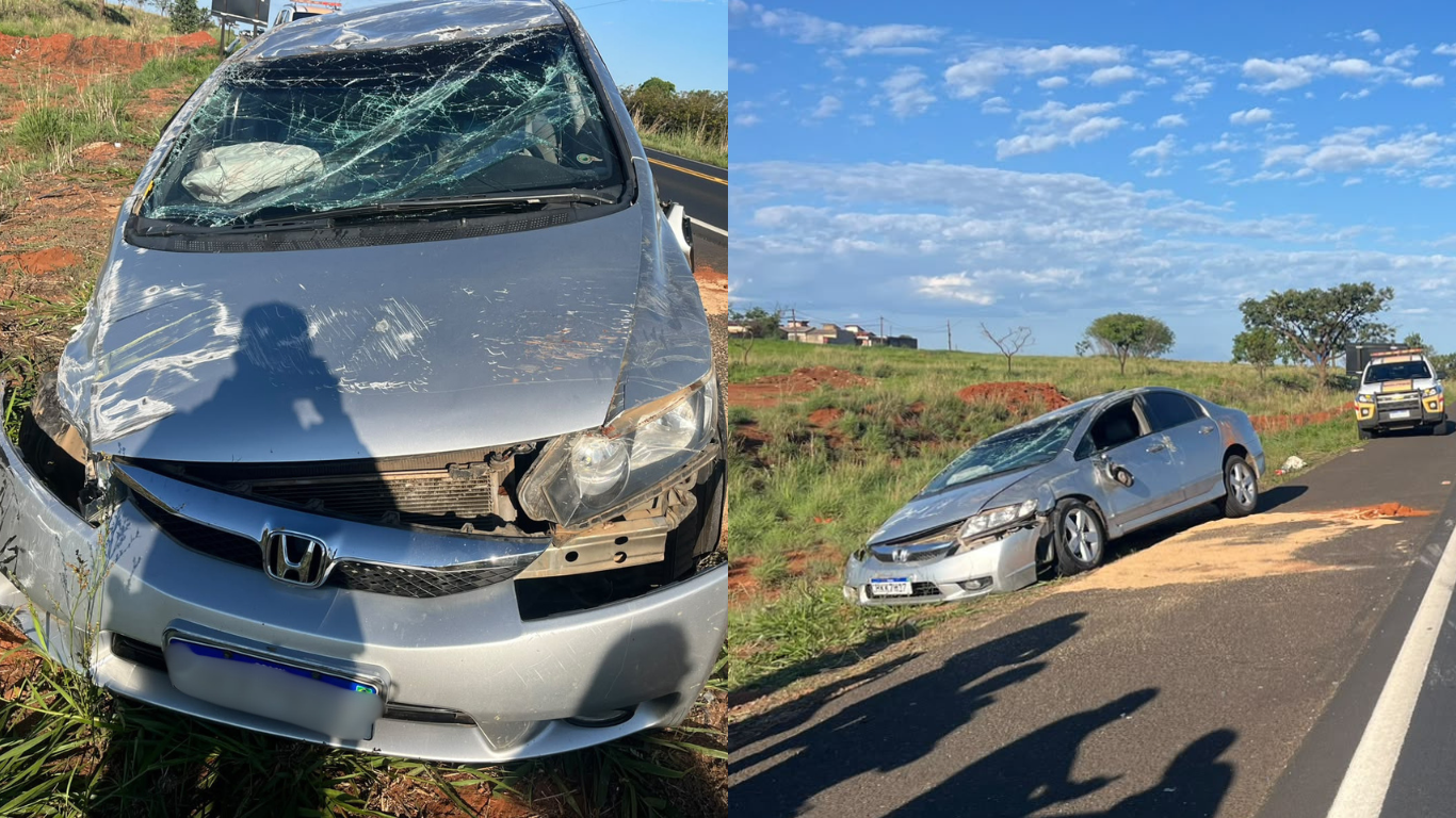 Carro capota no Anel Viário Sul após colisão com outro veículo perto do bairro São Jorge, em Uberlândia