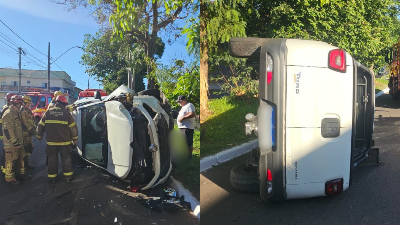 Caminhonete tomba no bairro Roosevelt após falha nos freios e colisão com árvore