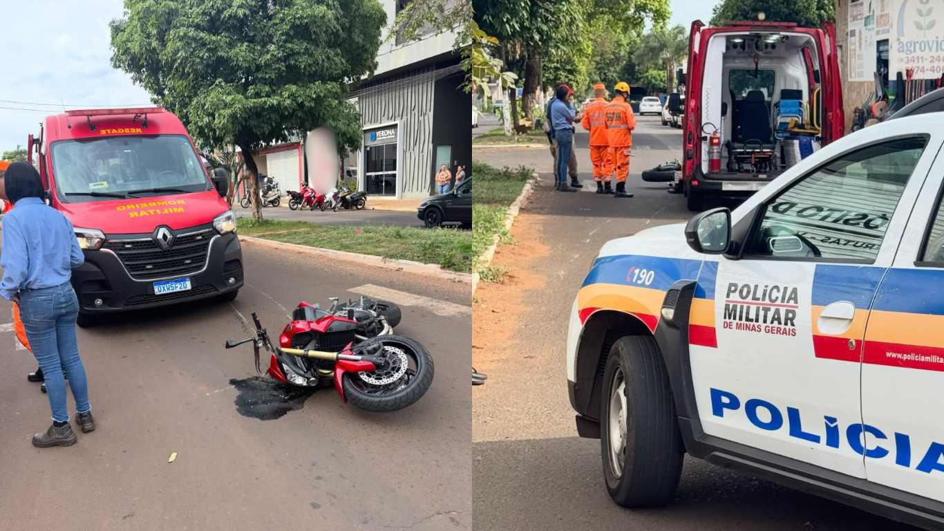 Motociclista fica ferido após colisão com caminhonete na Avenida Alexandrita, em Iturama