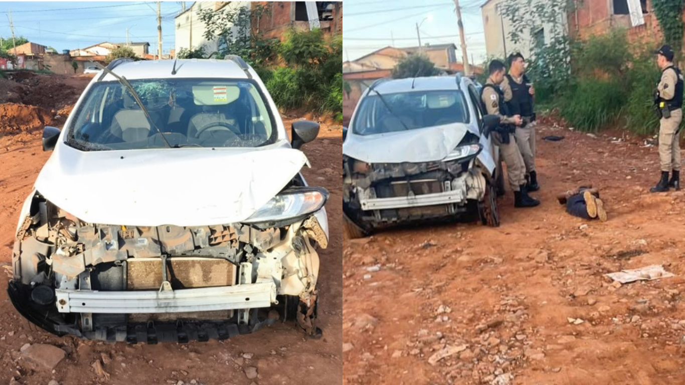 Homem é preso dirigindo carro furtado com pneus furados no bairro Élisson Prieto, em Uberlândia