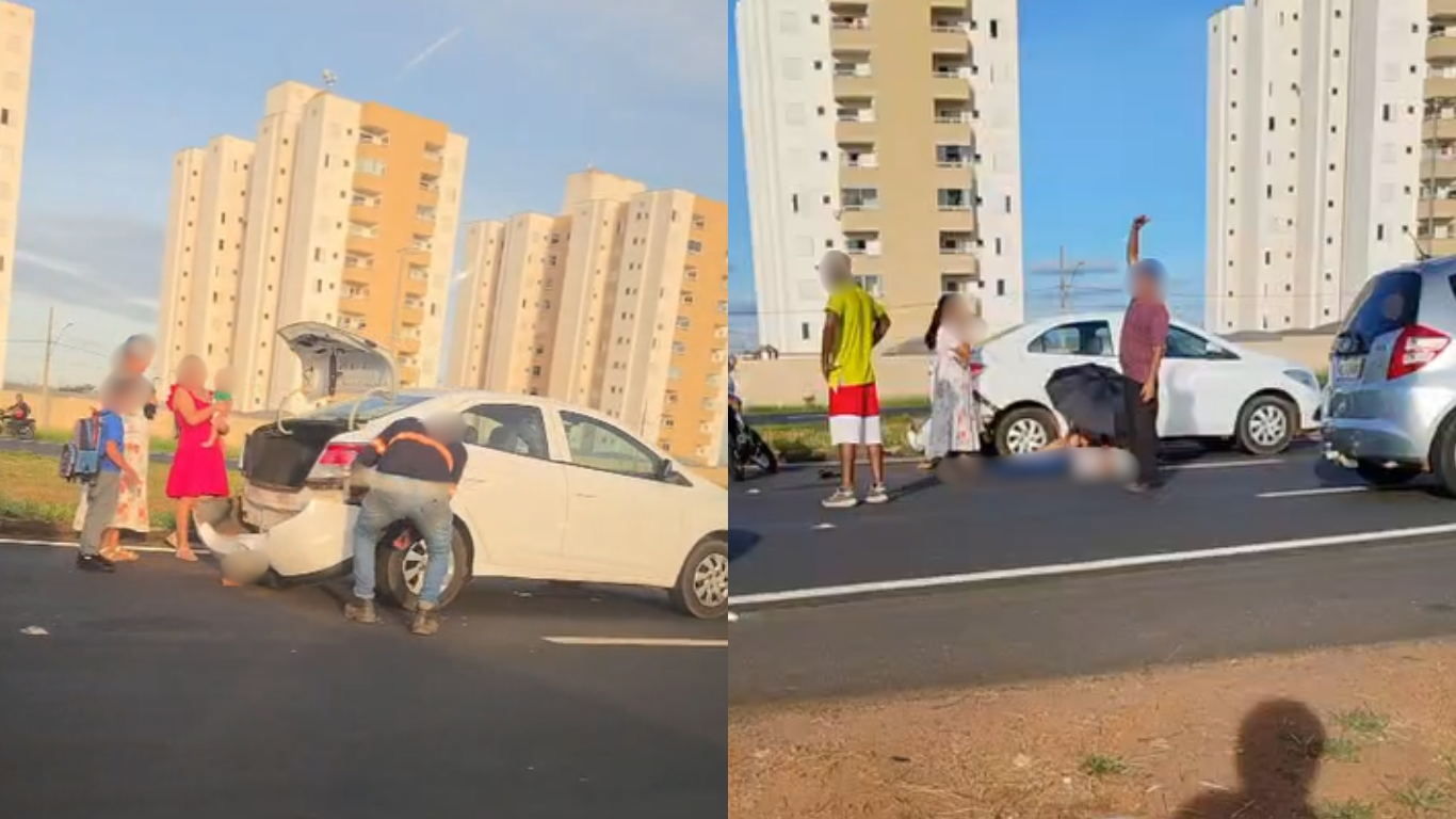 Motociclista de 21 anos fica ferido em acidente entre carro e moto no Anel Viário de Uberlândia